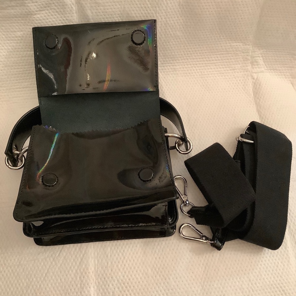KARA Black Shiny Patent Leather Small Purse Crossbody Bag NWOT - Picture 11 of 13